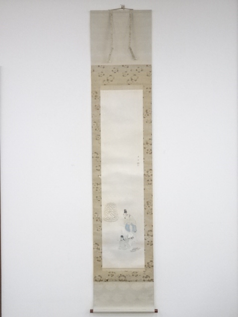 JAPANESE HANGING SCROLL / HAND PAINTED / PEOPLE IN THE PAST / BY SHUNKI TAMAYA